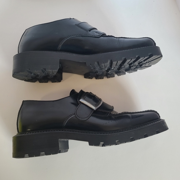 SOLD!! ALDO Chunky Heel Vintage Mens Black Patent Leather Slip-On Shoes Size 44 - Picture 5 of 14